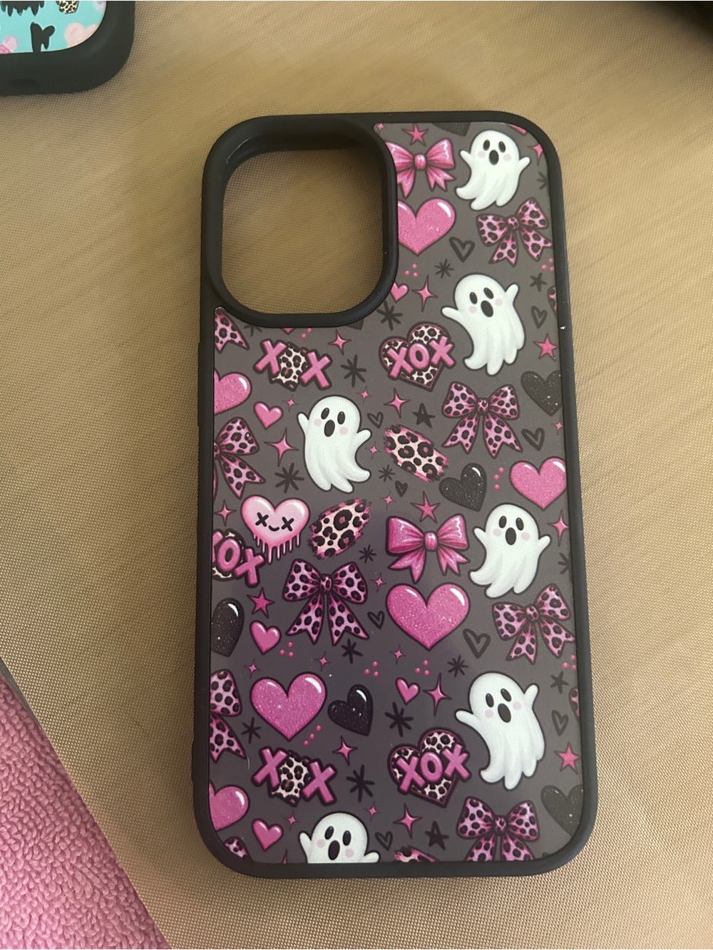 Cute Pink Ghosts & Hearts Phone Case for iPhone 16